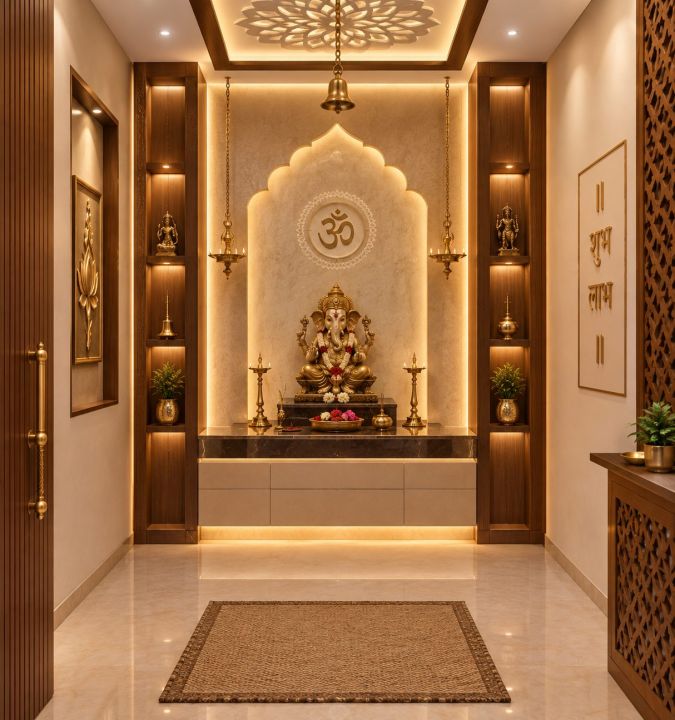 Pooja Room With CNC Design, Pooja Room · Modern Luxury